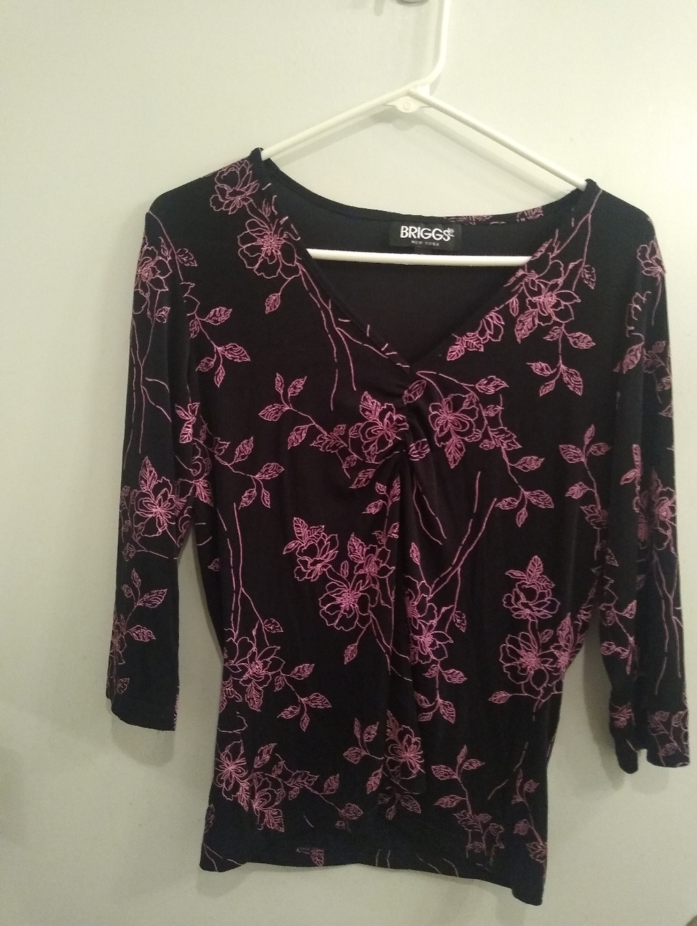 Briggs New York Y2K Slinky Knit Top. Pink Black Large Floral VTG Made in USA